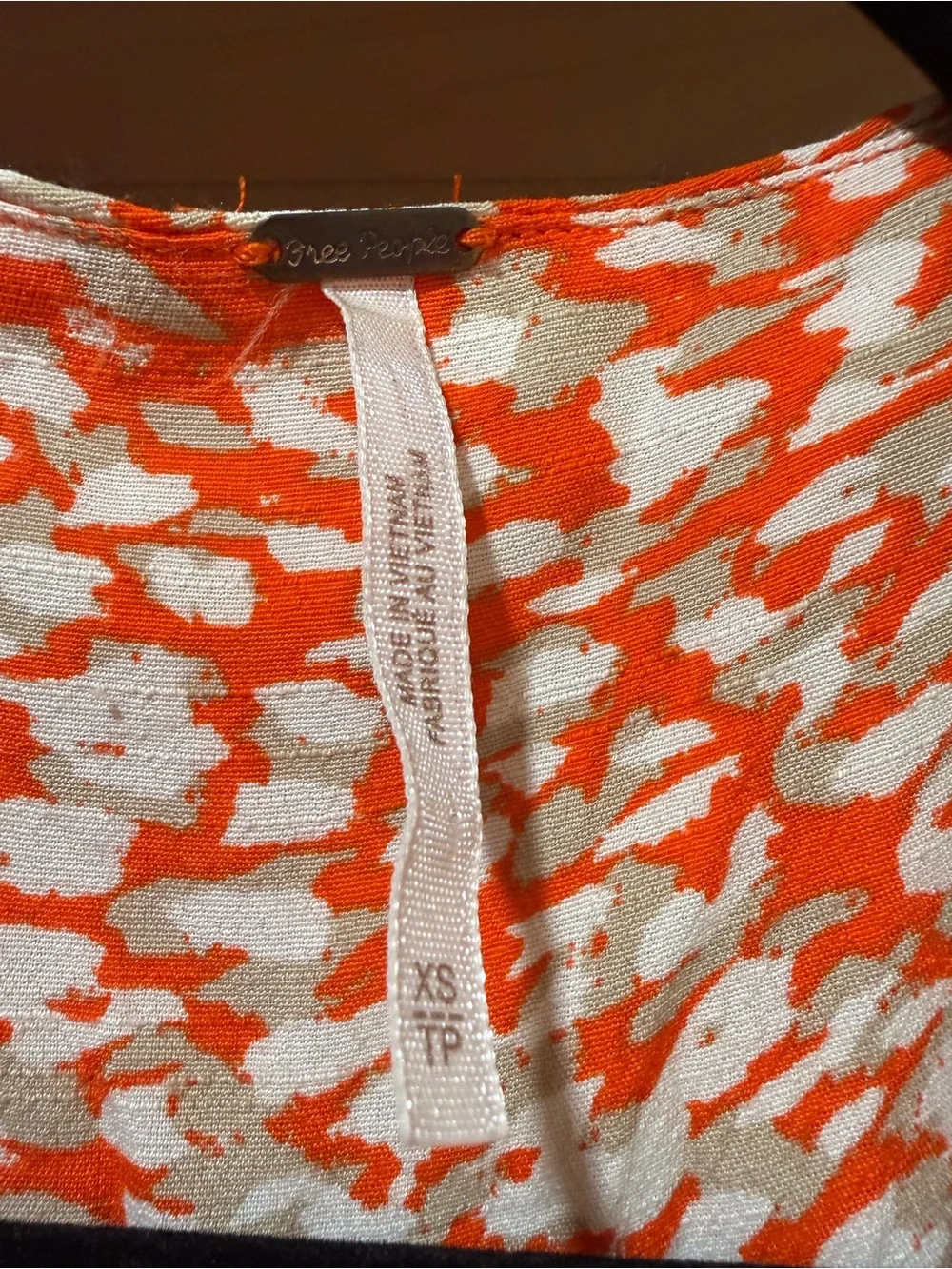 Free People French Quarter Wrap Mini Dress - Orange & White Print Size XSmall - Picture 4 of 5